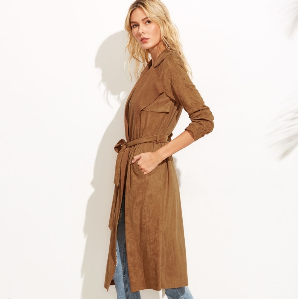 LAST! Camel colored suede long duster trench coat - Picture 6 of 7